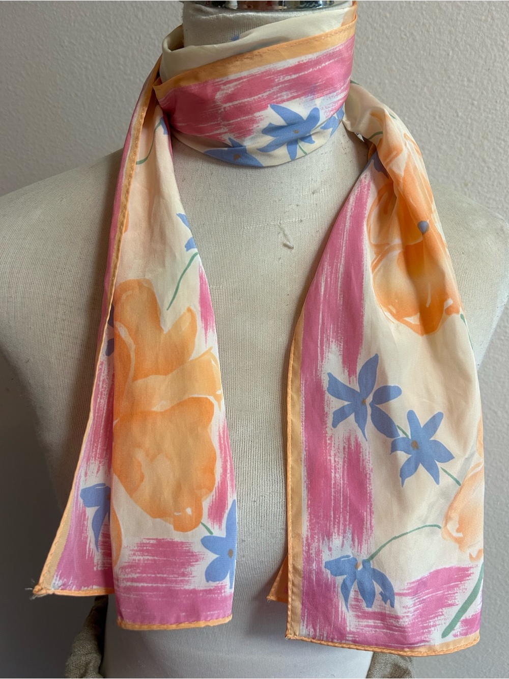 Vera Floral Neck Scarf in Peach, Pink & Blue